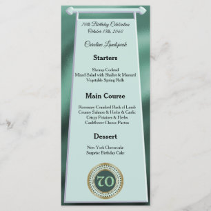 Happy 70th Birthday Green Glitter Foil Menu