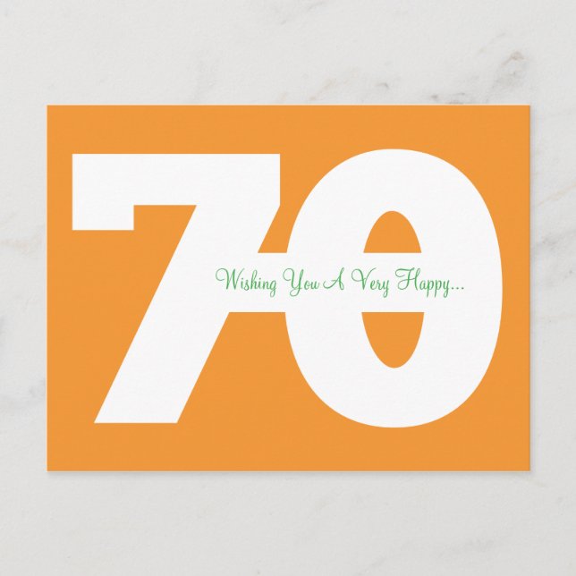Happy 70th Birthday Milestone Postcards - Orange (Front)