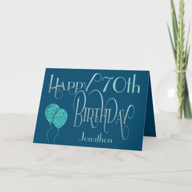 Happy 70th Birthday Name Blue Card (Front)