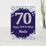 Happy 70th Birthday Navy Blue and Silver Glitter Card<br><div class="desc">Happy 70th Birthday Navy Blue and Silver Glitter Card with personalised name. For further customisation,  please click the "Customise it" button and use our design tool to modify this template.</div>