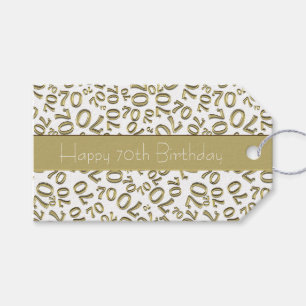 Happy 70th Birthday Number Pattern Gold/White Gift Tags