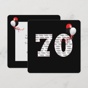 Happy 70th Birthday On Black Invitation