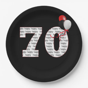 Happy 70th Birthday On Black Paper Plate