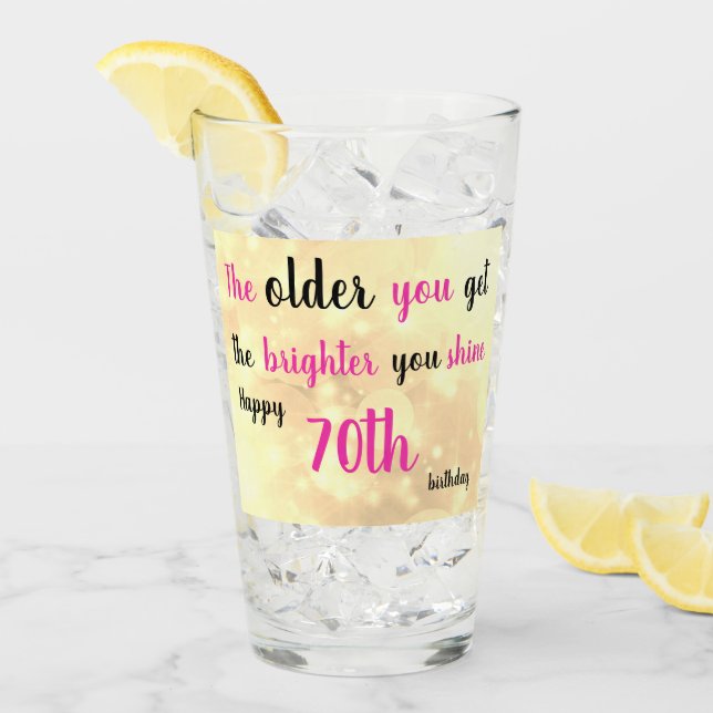 Happy 70th  Birthday personalised add name Glass (Front Ice)