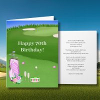 Happy 70th Birthday Pink Golf Bag On Golf Course