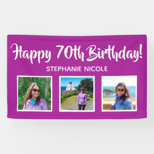 Happy 70th Birthday Pink Personalised Photos Banner