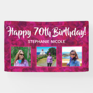 Happy 70th Birthday Pink Personalised Photos Banner
