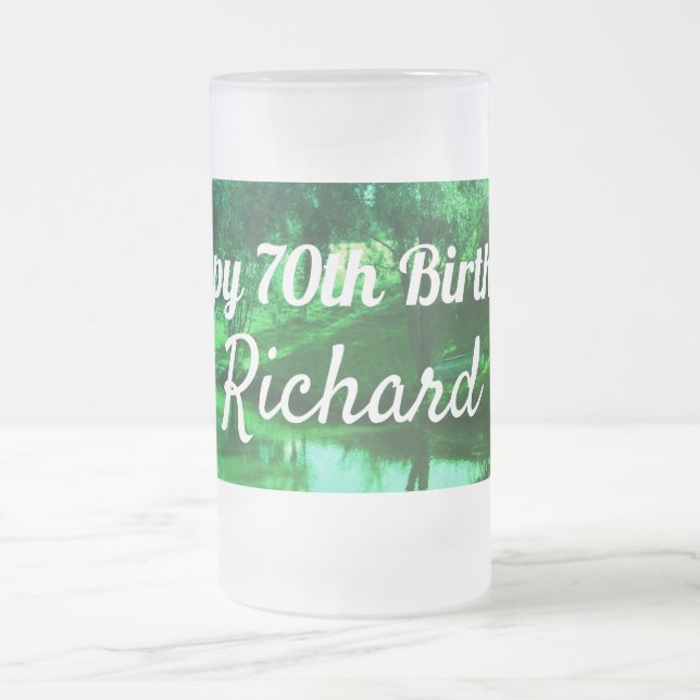 Happy 70th Birthday Rural scene Frosted Glass Beer Mug (Center)