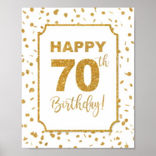 Happy 70th Birthday Sign Gold Confetti