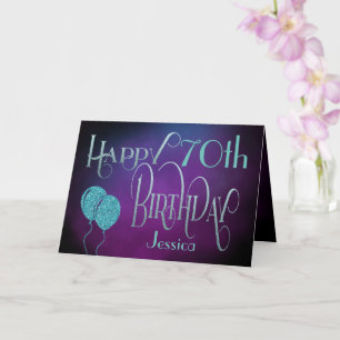 Happy 70th Name Purple Teal Mystical Birthday Card