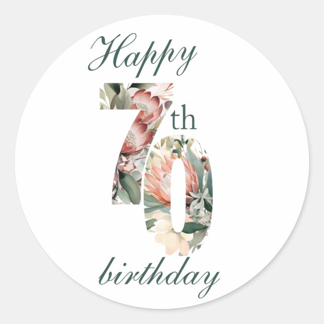 Happy 70th Round Sticker (Front)