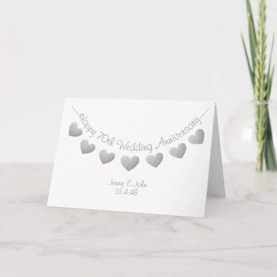 Happy 70th Wedding Anniversary Platinum hearts Card | Zazzle.co.uk