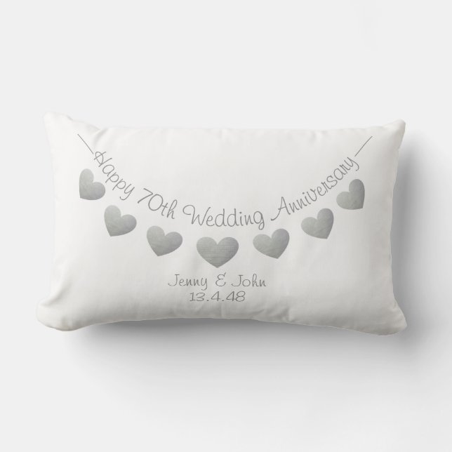 Happy 70th Wedding Anniversary Platinum hearts Lumbar Cushion (Front)