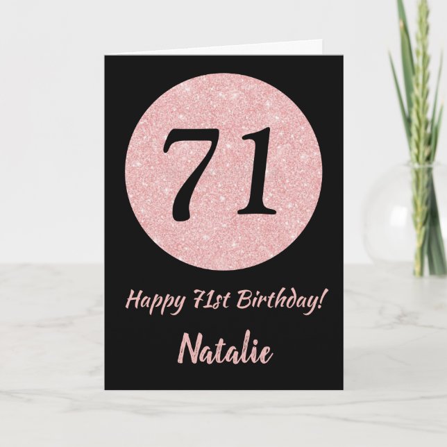Happy 71st Birthday Black and Rose Pink Gold Card (Front)