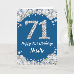Happy 71st Birthday Blue and Silver Glitter Card