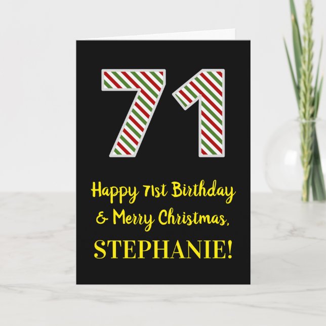 Happy 71st Birthday & Merry Christmas, Custom Name Card (Front)