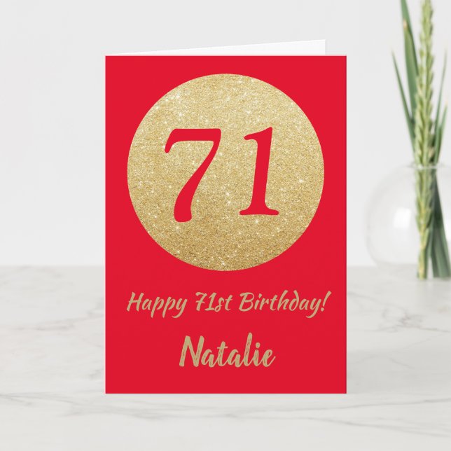 Happy 71st Birthday Red and Gold Glitter Card (Front)
