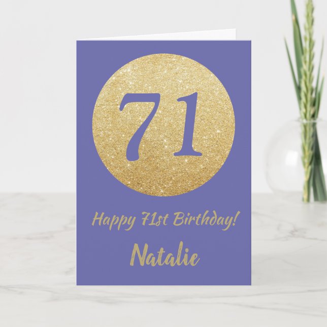 Happy 71st Birthday Very Peri and Gold Glitter Card (Front)