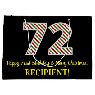 Happy 72nd Birthday & Merry Christmas, Custom Name Large Gift Bag