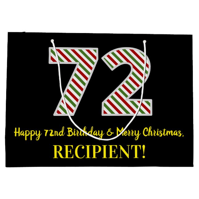 Happy 72nd Birthday & Merry Christmas, Custom Name Large Gift Bag (Back)