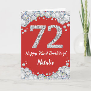 Happy 72nd Birthday Red and Silver Glitter Card