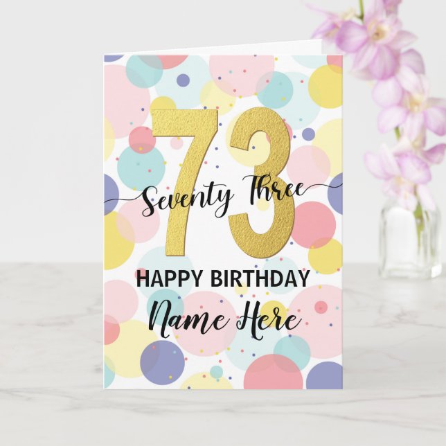 Happy 73rd Birthday Pastel Rainbow Gold Woman Card (Orchid)
