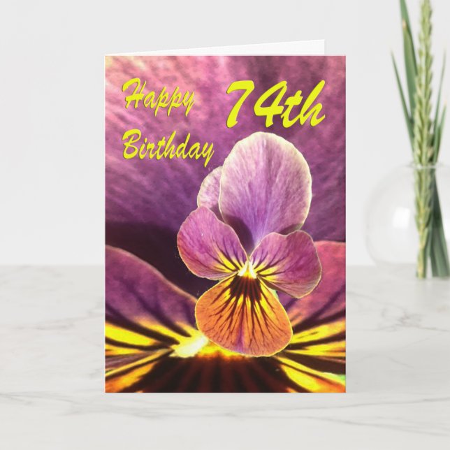 Happy 74th Birthday Flower Pansy Card (Front)