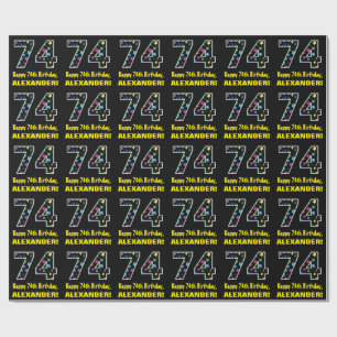 Happy 74th Birthday, Fun Colourful Stars Pattern 7 Wrapping Paper