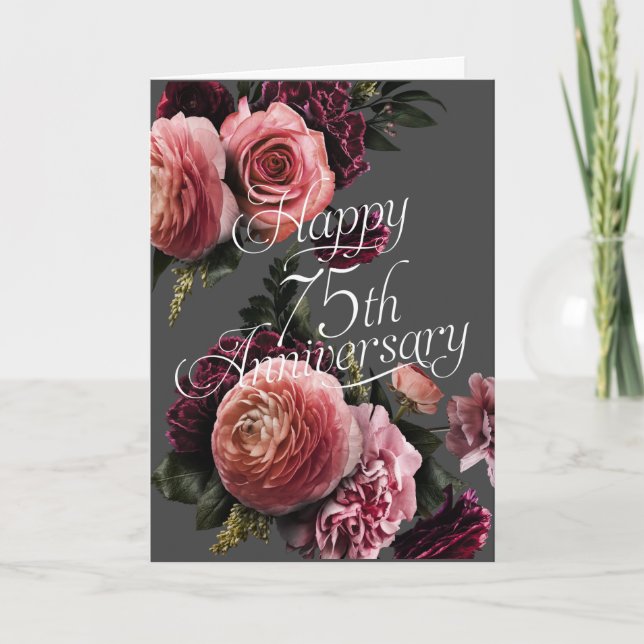 Happy 75th  Anniversary-Elegant Floral Anniversary Card (Front)
