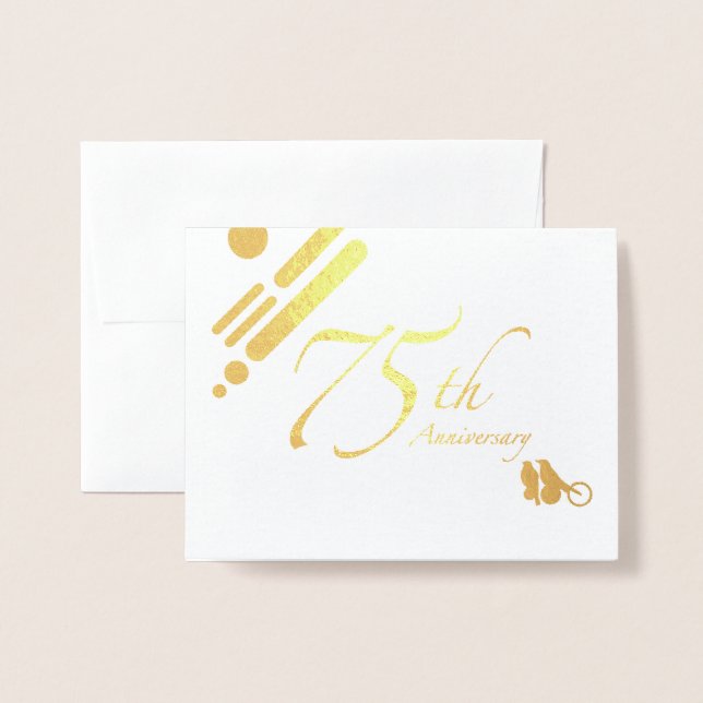 Happy 75th Anniversary Mod Birds Foil Card (Front With Envelope)