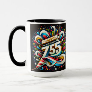 Happy 75th Birthday 2025 Mug, Confetti Celebration Mug