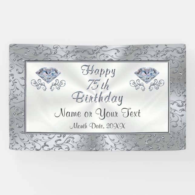Happy 75th Birthday Banner, Personalised Banner (Horizontal)