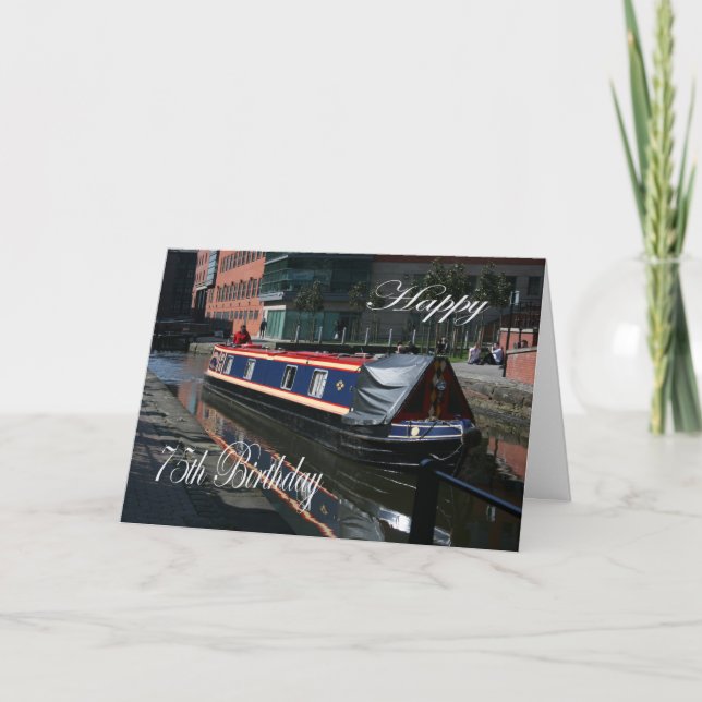 Happy 75th Birthday canal boat Card (Front)