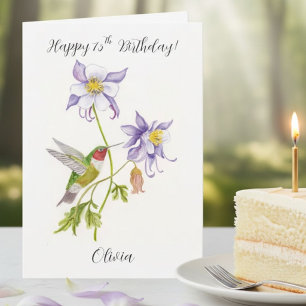 Happy 75th Birthday Columbine with Hummingbird Card