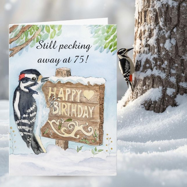 Happy 75th Birthday Downy Woodpecker Card (Creator Uploaded)