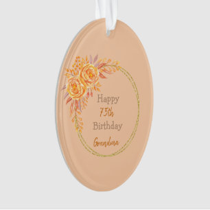 Happy 75th Birthday Grandma Gold Geometric Frame Ornament