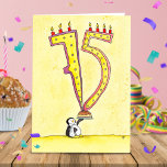 Happy 75th Birthday greeting card by Nicole Janes<br><div class="desc">Wish your favourite 75 year old a "Happy Birthday" with this cute penguin card.</div>