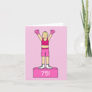 Happy 75th Birthday Lady Boxer in Pink Card