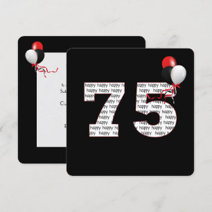 Happy 75th Birthday On Black Invitation