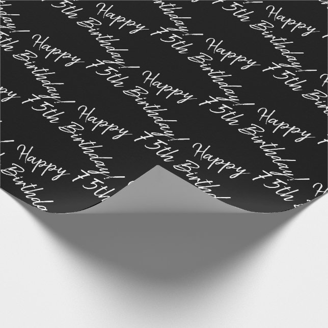 Happy 75th Birthday on black Wrapping Paper (Corner)