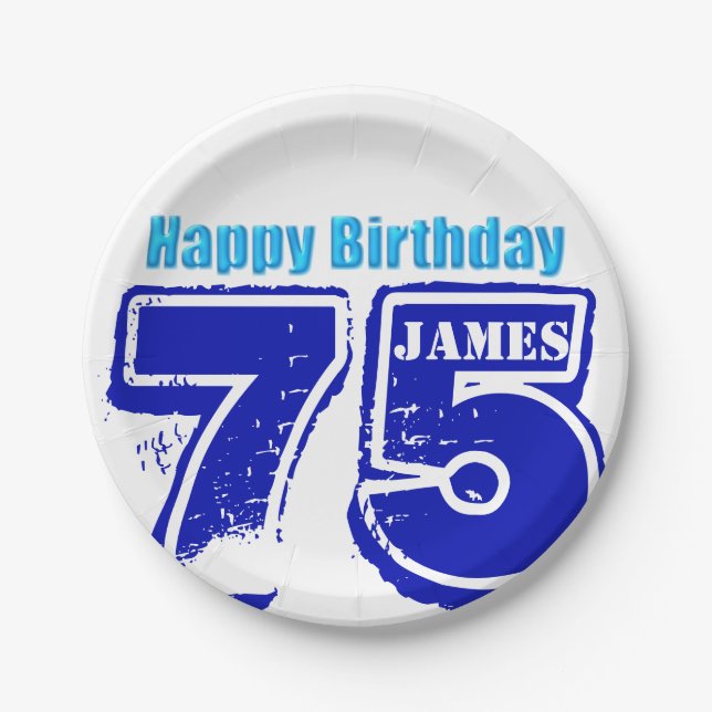 Happy 75th Birthday Personalised Paper Plate (Front)