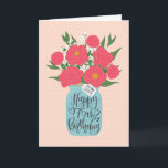 Happy 75th Birthday Sister w/ Mason Jar of Flowers Card<br><div class="desc">A mason jar filled with a gorgeous bunch of peonies and white flowers with the hand lettered words 'For my sister' on the tag and 'Happy 75th Birthday' on the mason jar. The perfect birthday card to celebrate your sister's birthday! © Ness Nordberg</div>