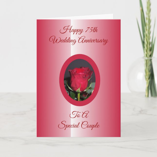 Happy 75th Wedding Anniversary Card Red Rose (Front)