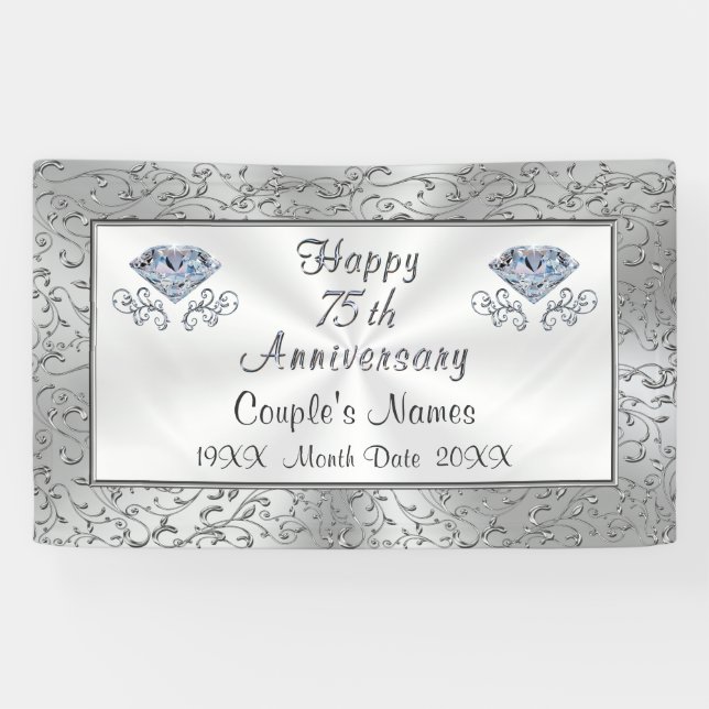 Happy 75th Wedding Anniversary Decorations Banner (Horizontal)