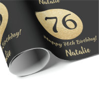Happy 76th Birthday Black and Gold Glitter
