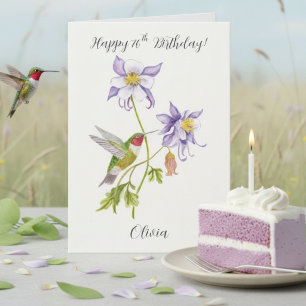 Happy 76th Birthday Columbine with Hummingbird Card