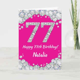 Happy 77th Birthday Hot Pink and Silver Glitter Card