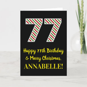 Happy 77th Birthday & Merry Christmas, Custom Name Card