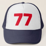 Happy 77th Birthday party trucker hat with age<br><div class="desc">Cool trucker hat men's 77th Birthday party! Add your own custom age number. ie 70th 71st 72nd 73rd 74th 75th 76th 77th 78th 79th 80th etc. Baseball cap with double digit logo for year or age number. Fun accessory for men and women turning seventy six. Fun headwear for surprise parties....</div>