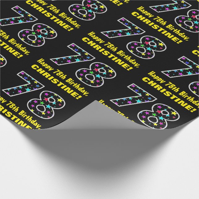 Happy 78th Birthday, Fun Colourful Stars Pattern 7 Wrapping Paper (Corner)